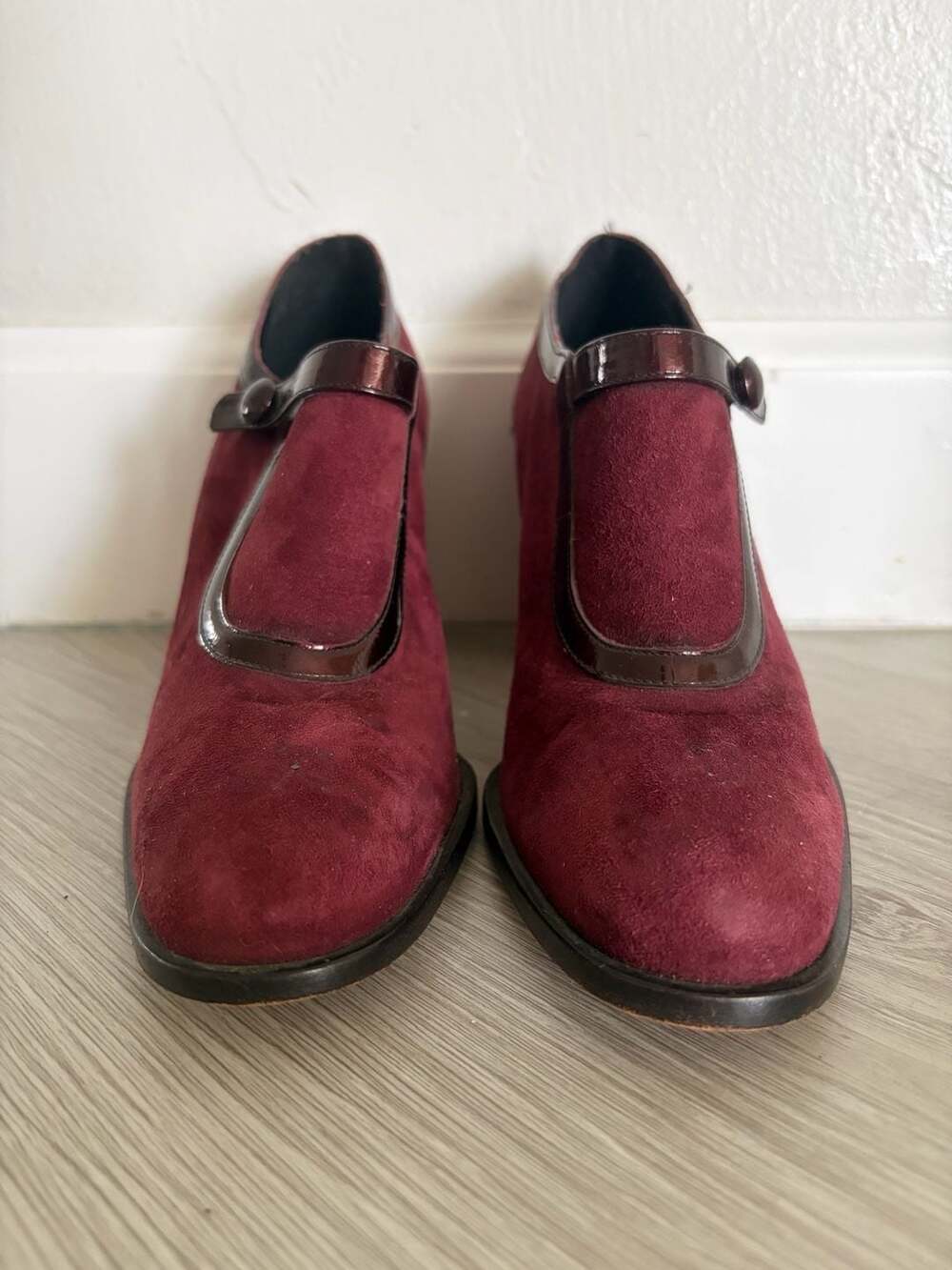 Enzo Angiolini Pumps Size 6M Burgundy Suede Patent Leather Block Heel - Picture 2 of 6